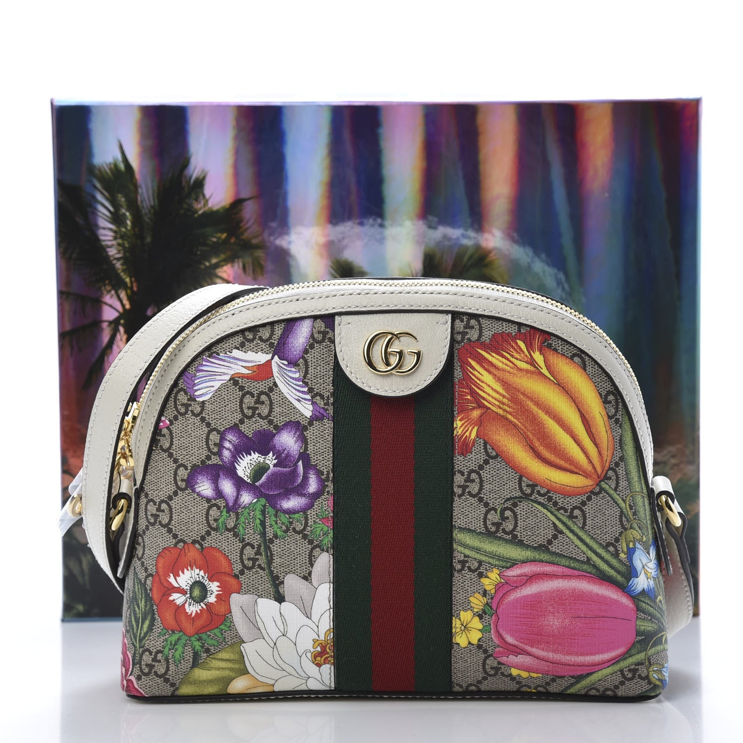Gucci GG Supreme Monogram Flora Web GG Small Ophidia Dome Shoulder Bag White 11 of 11