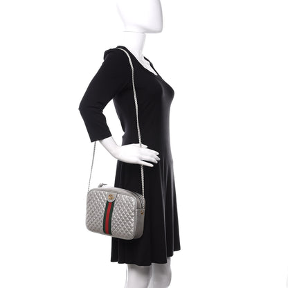 Gucci Laminated Nappa Web Trapuntata Small GG Shoulder Bag Argento 2 of 10