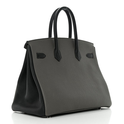 Hermes Togo Bi-Color Horseshoe Birkin 35 Etain Black 3 of 16