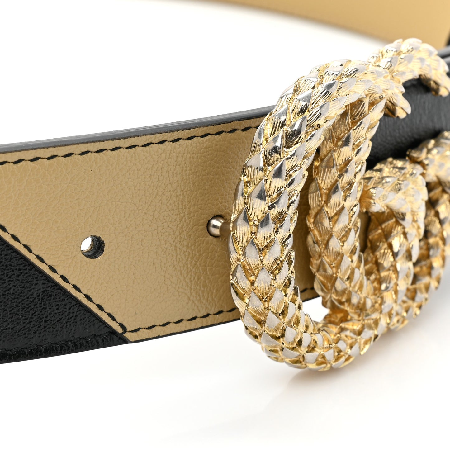 Calfskin Striped Textured Double G 50mm Belt 100 40 Black Beige
