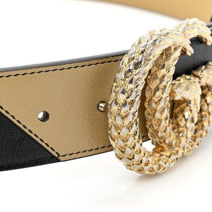 Gucci Calfskin Striped Textured Double G 50mm Belt 100 40 Black Beige 3 of 5