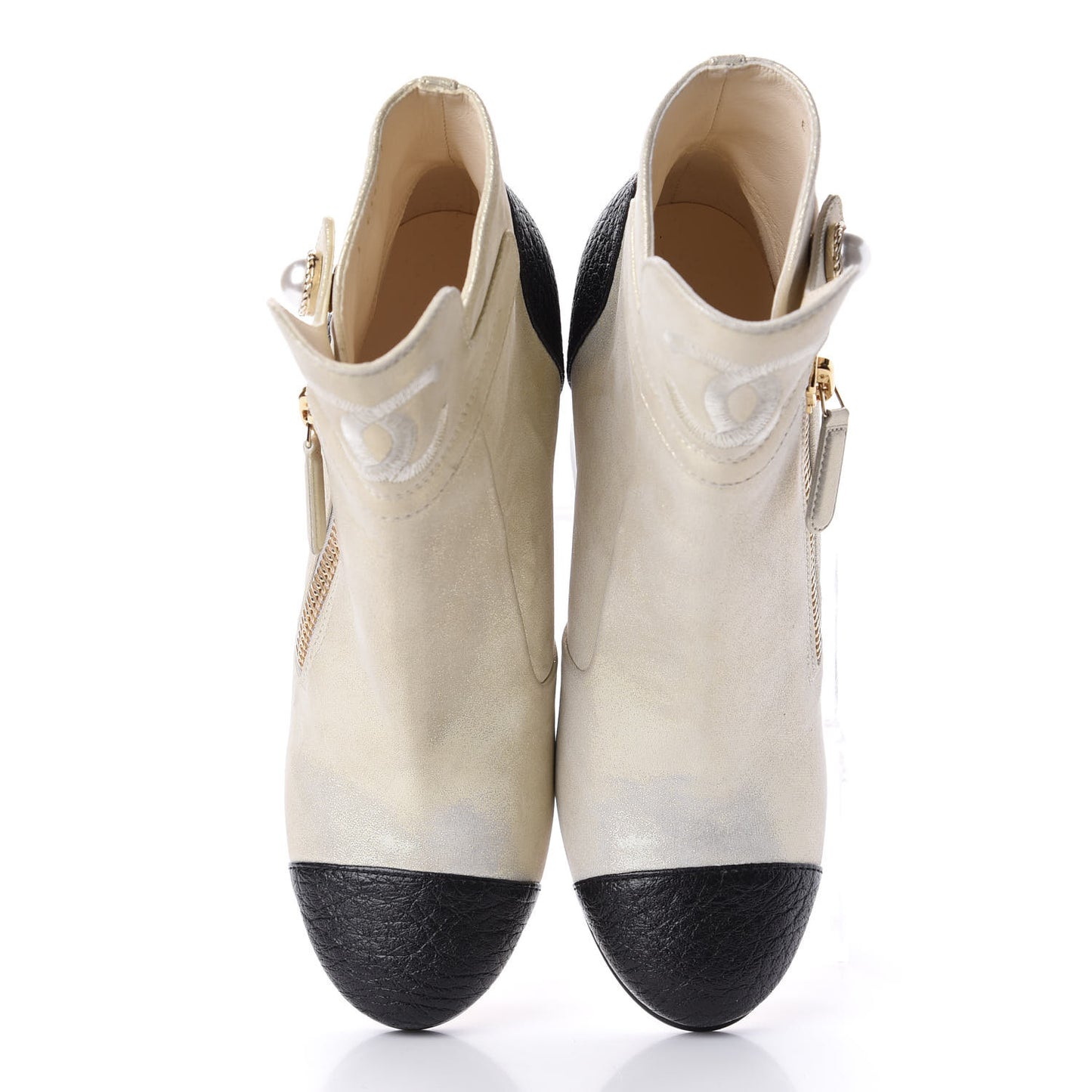 Metallic Calfskin Pearl CC Cap Toe Short Boots 35 Gold