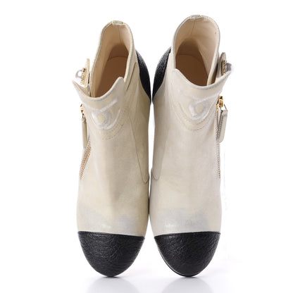 Chanel Metallic Calfskin Pearl CC Cap Toe Short Boots 35 Gold 5 of 13