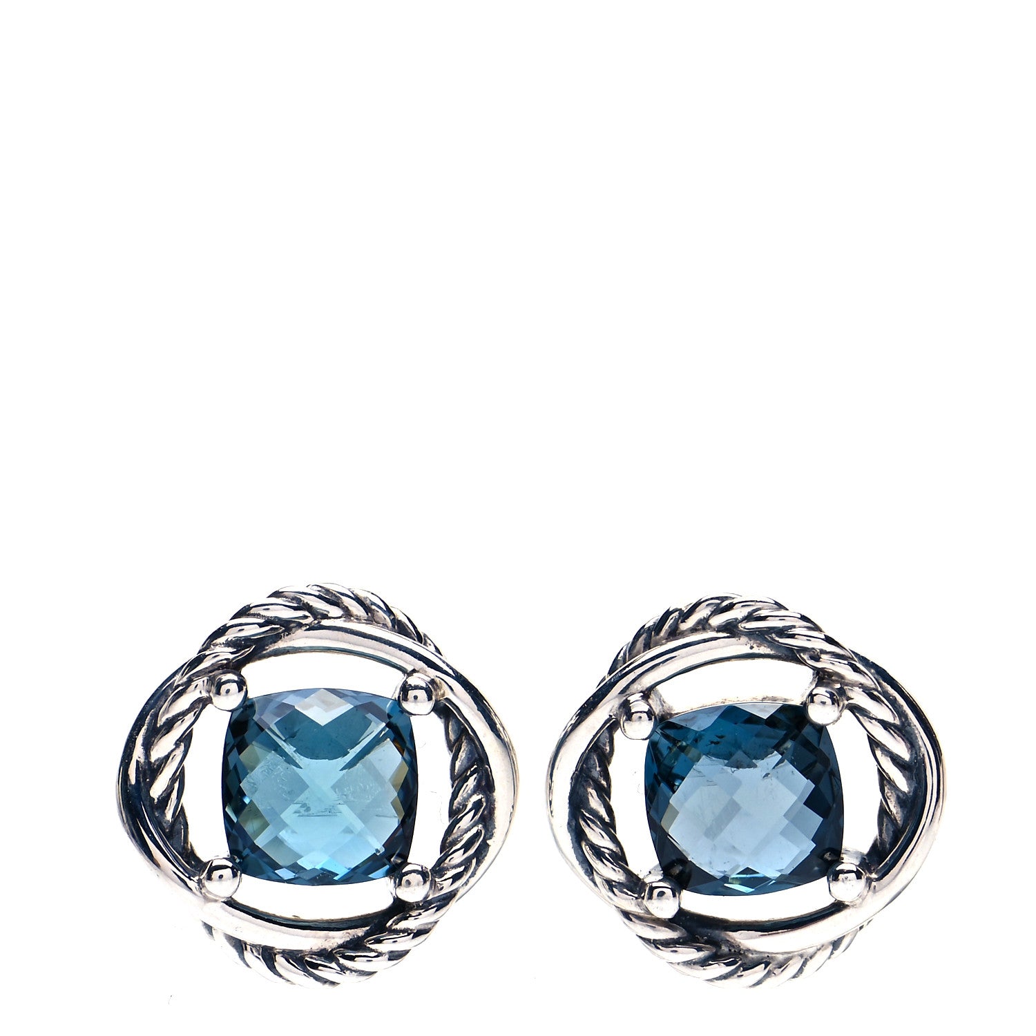 David Yurman Sterling Silver Hampton Blue Topaz 7mm Infinity Earrings 1 of 5