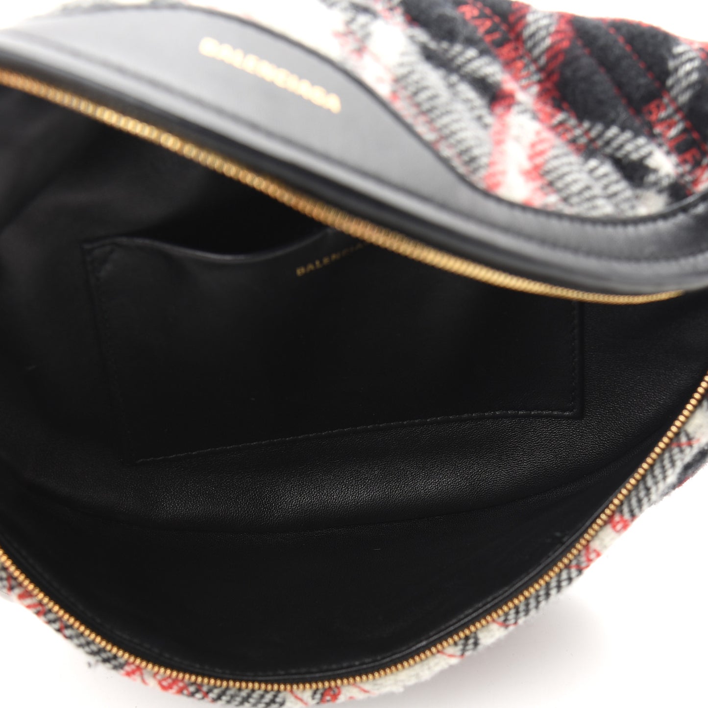 Wool Plaid Diagonal Allover Logo Matelasse XS Souvenir Belt Bag Black White Red