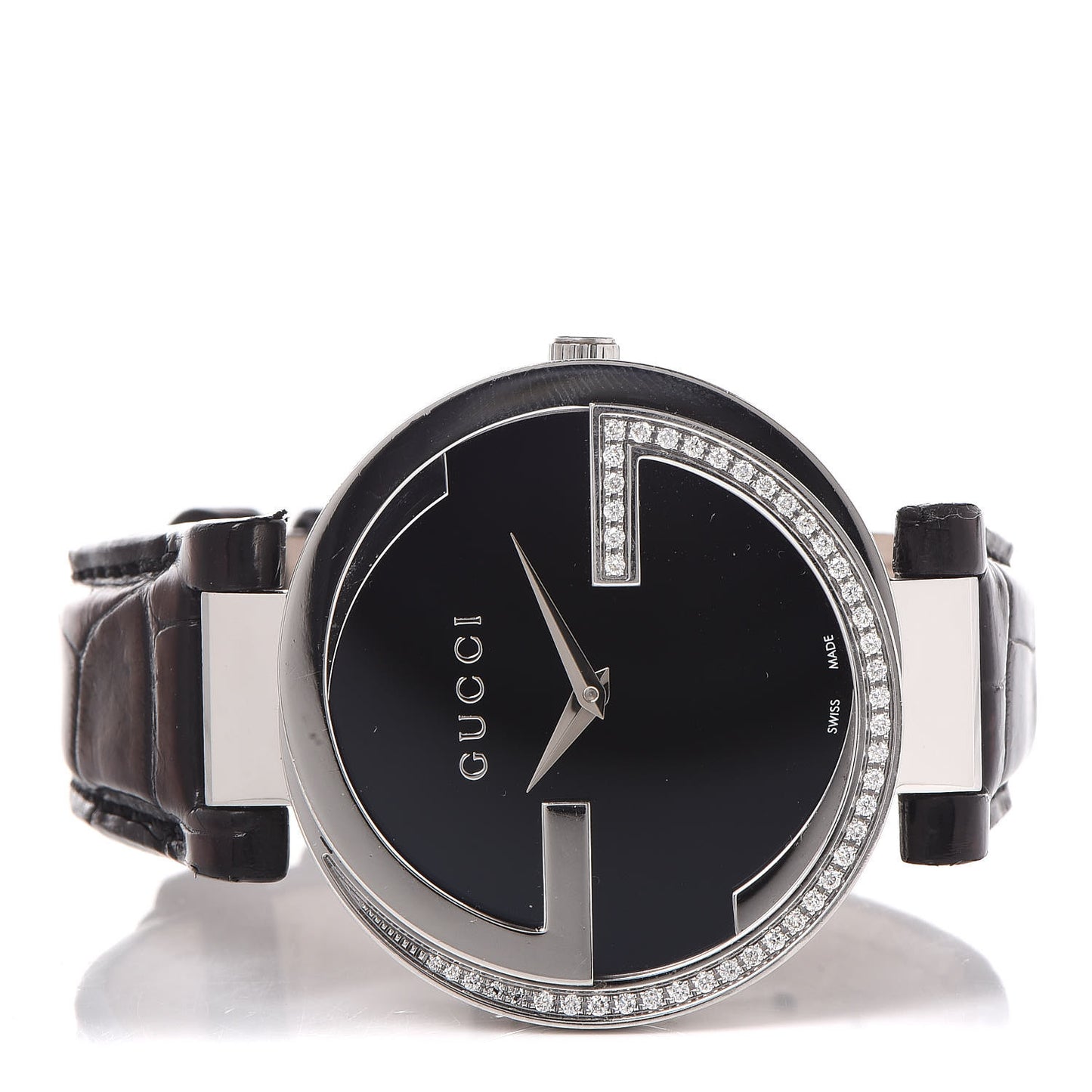 Stainless Steel Alligator Diamond 37mm Interlocking G Quartz Watch Black