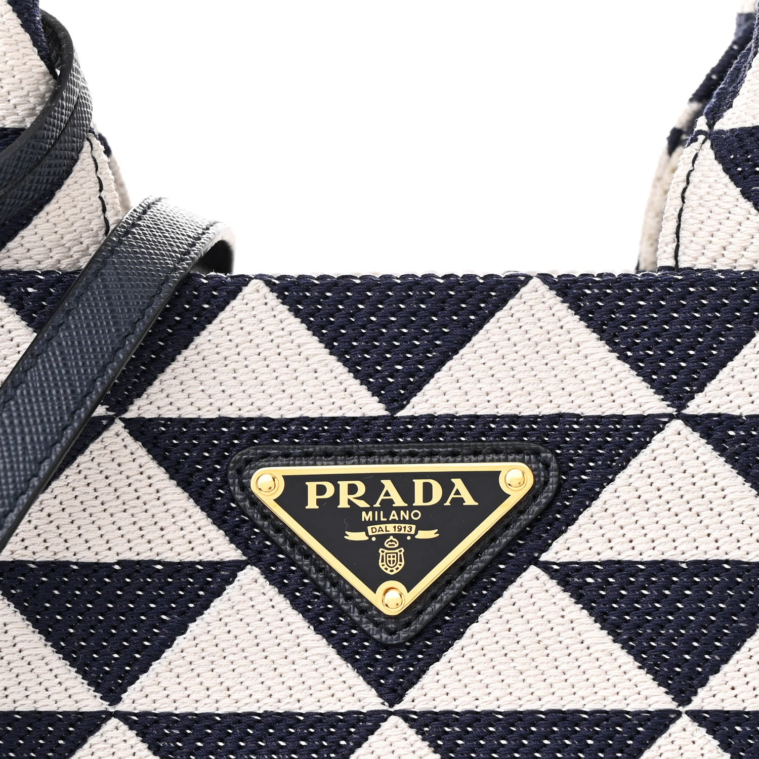 Prada Jacquard Saffiano Triangolo Symbole Embroidered Small Tote Baltico Talco 8 of 12