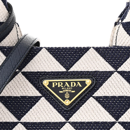 Prada Jacquard Saffiano Triangolo Symbole Embroidered Small Tote Baltico Talco 8 of 12