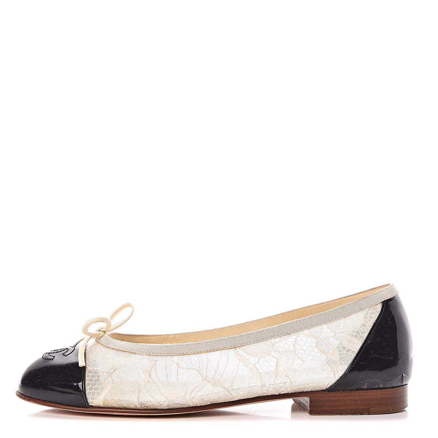 Chanel Lace Patent Calfskin Cap Toe CC Ballerina Flats 36.5 Off White Black 1 of 18