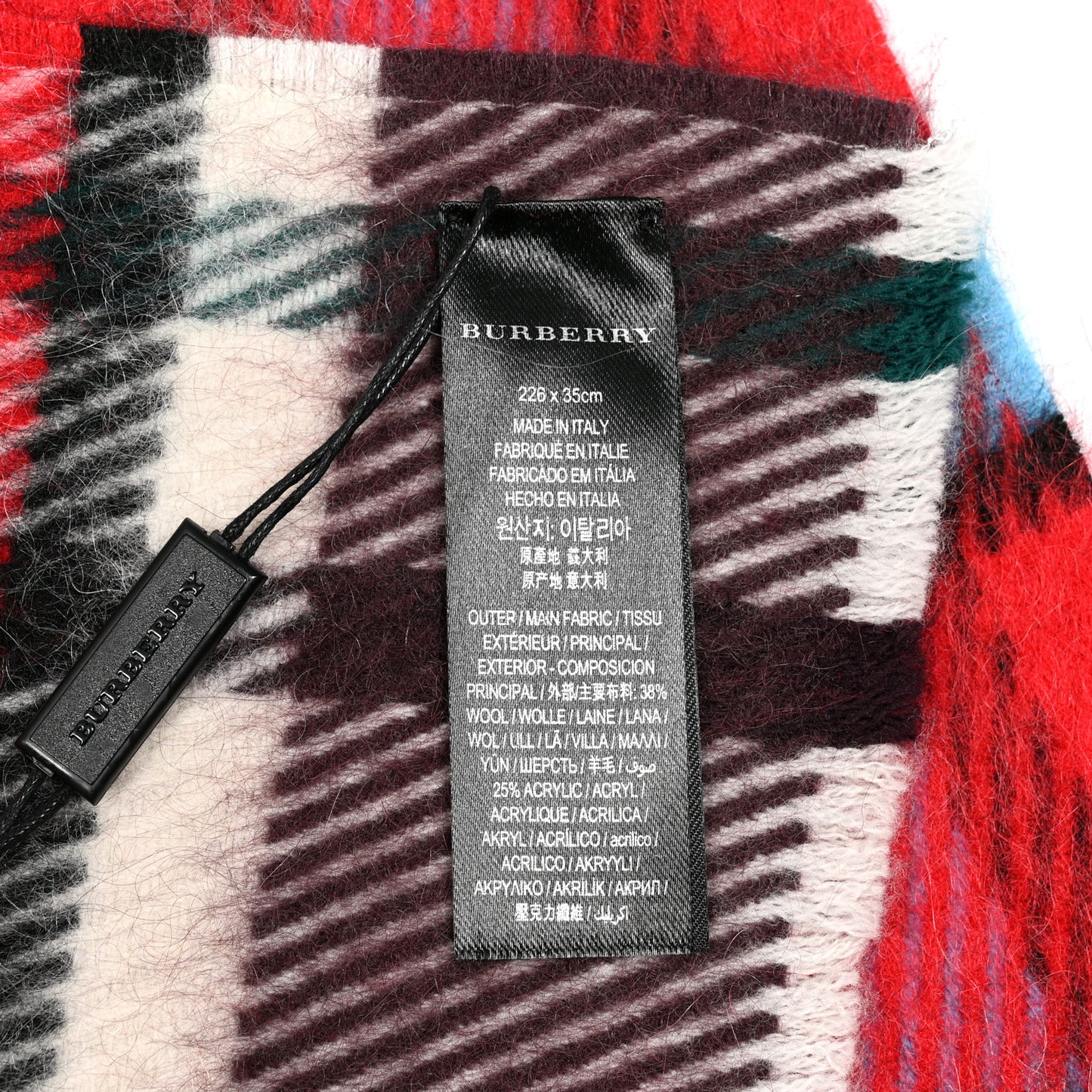 Mohair Wool Check Scarf Bright Red