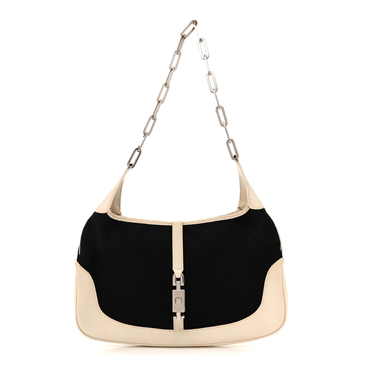 Gucci Canvas Calfskin Jackie O Chain Hobo White Black 1 of 16