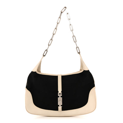 Gucci Canvas Calfskin Jackie O Chain Hobo White Black 1 of 16
