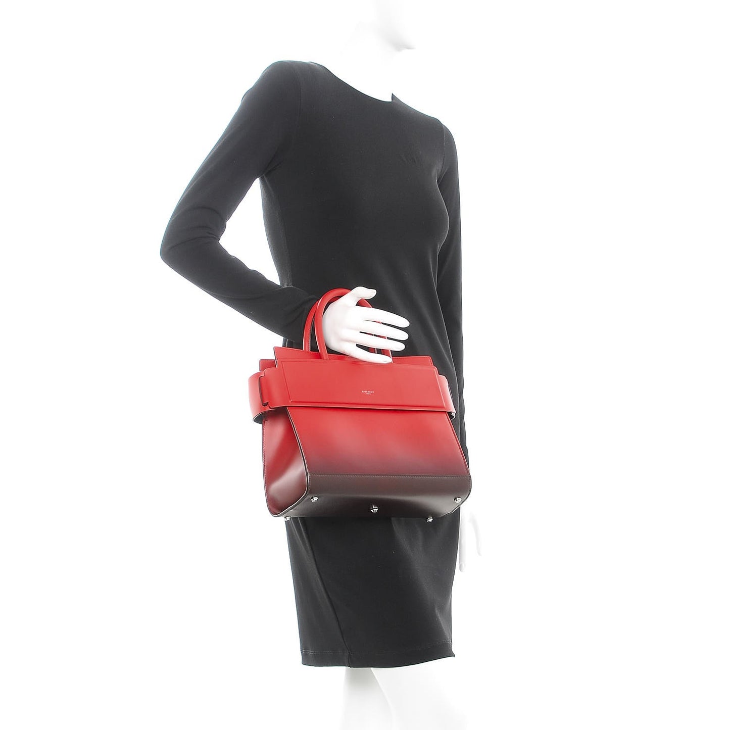 Smooth Calfskin Small Degrade Horizon Satchel Red Black