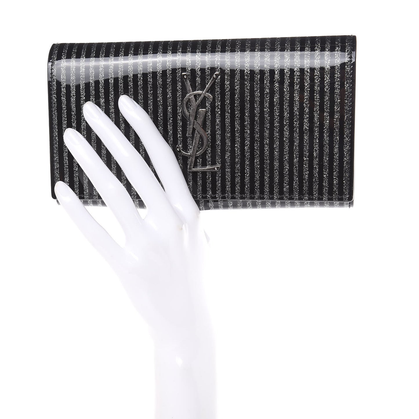 Patent Glitter Striped Classic Monogram Cassandre Wallet Black Silver