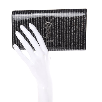 Saint Laurent Patent Glitter Striped Classic Monogram Cassandre Wallet Black Silver 2 of 10