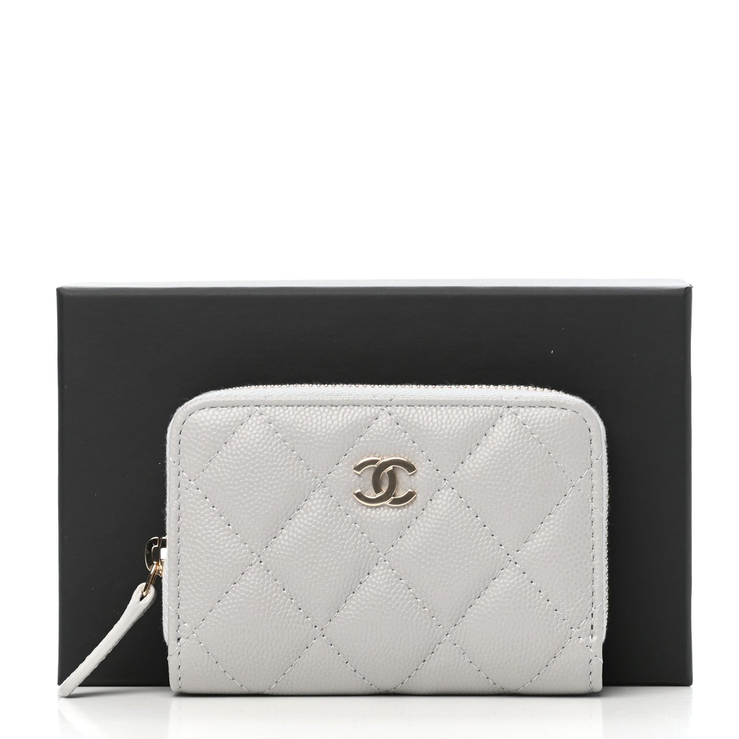 Caviar Quilted Zip Coin Purse Grey