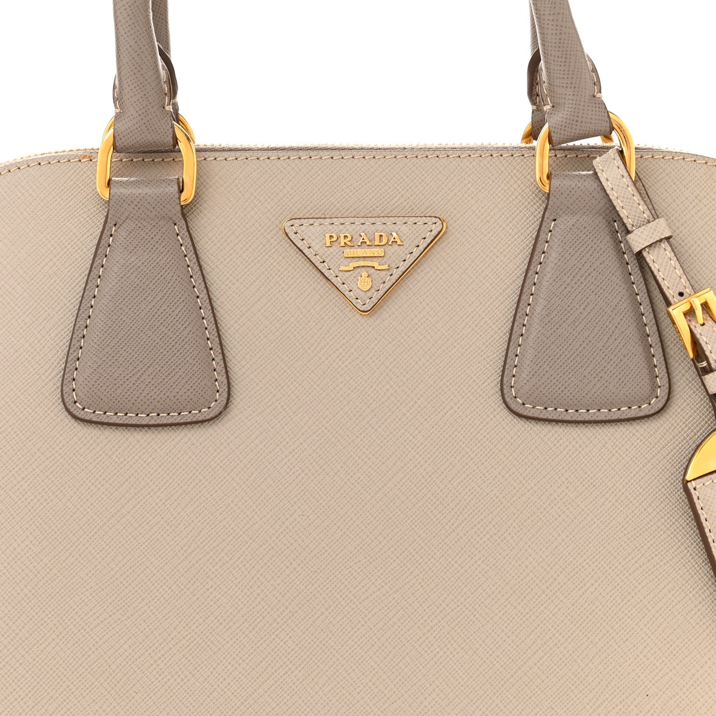 Saffiano Lux Bi-Color Promenade Dome Tote Pomice Argilla
