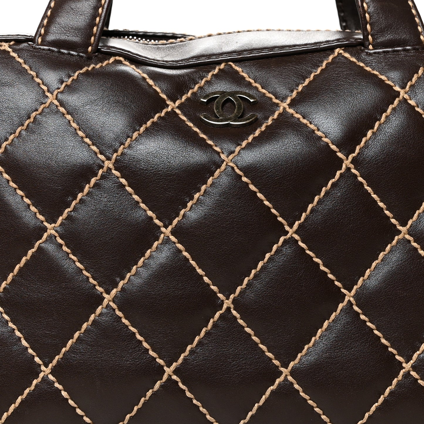 Calfskin Contrast Stitch Surpique Bowler Dark Brown