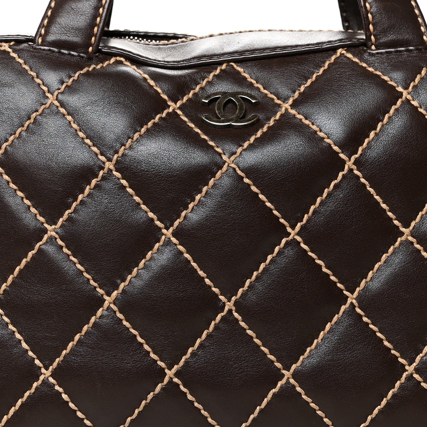 Chanel Calfskin Contrast Stitch Surpique Bowler Dark Brown 8 of 12