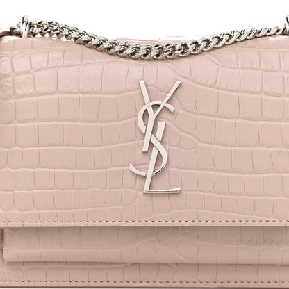 Saint Laurent Calfskin Crocodile Embossed Monogram Sunset Chain Wallet Marble Pink 7 of 9