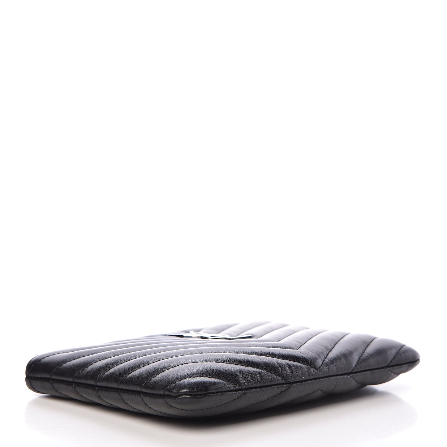 Calfskin Matelasse Chevron Monogram Pouch Black