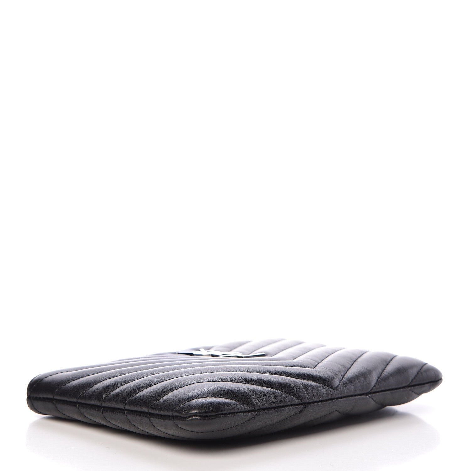 Saint Laurent Calfskin Matelasse Chevron Monogram Pouch Black 4 of 9