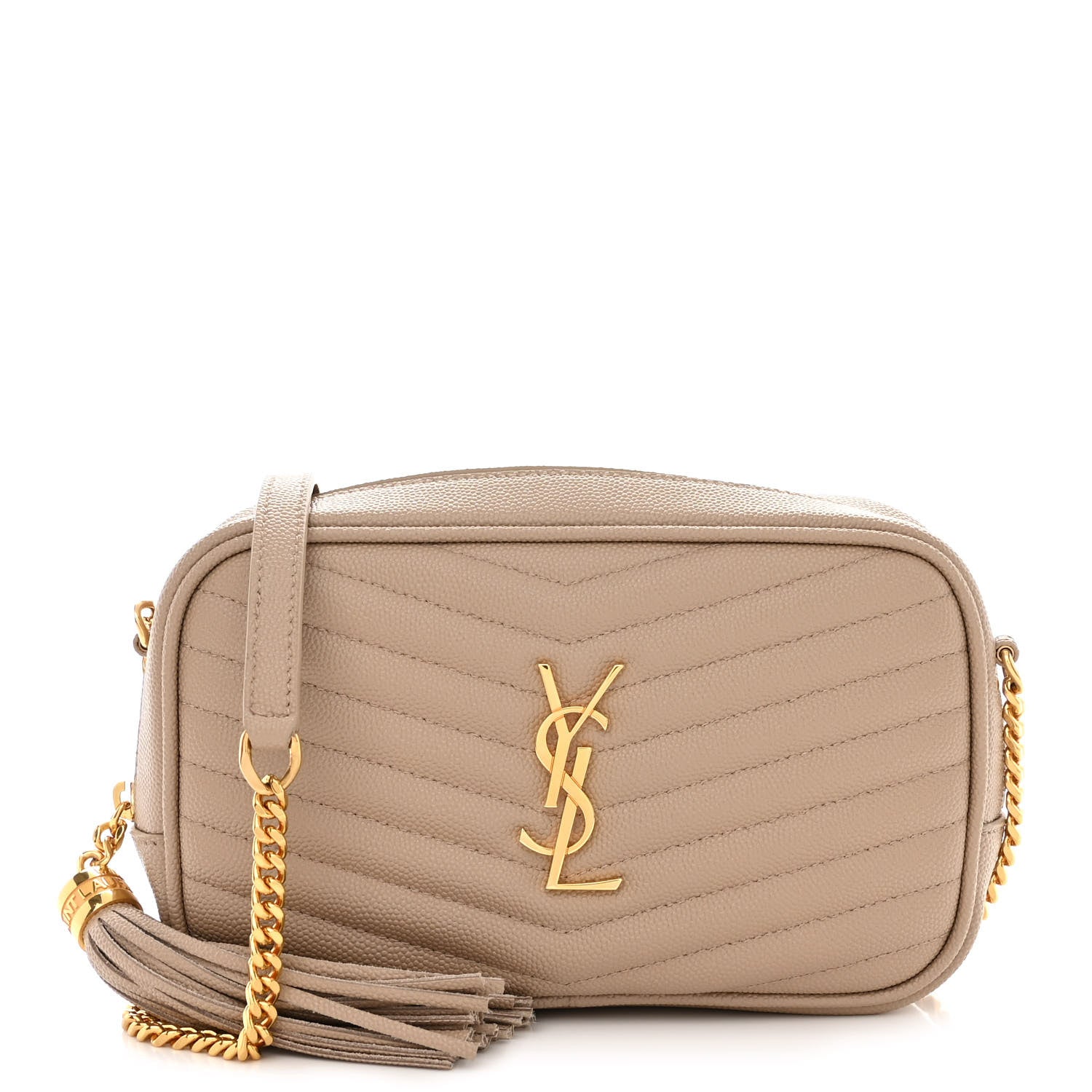 Saint Laurent Grain De Poudre Matelasse Monogram Mini Lou Camera Bag Dark Beige 1 of 11
