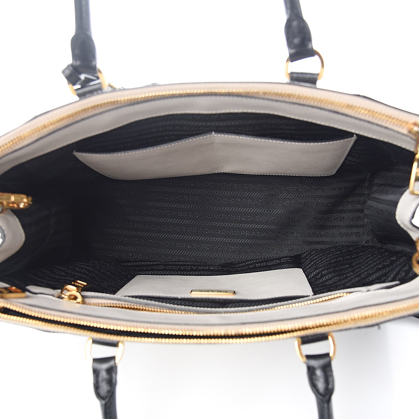 Saffiano Lux Colorblock Medium Galleria Double Zip Tote Black Talco