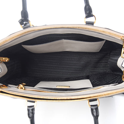 Prada Saffiano Lux Colorblock Medium Galleria Double Zip Tote Black Talco 4 of 13
