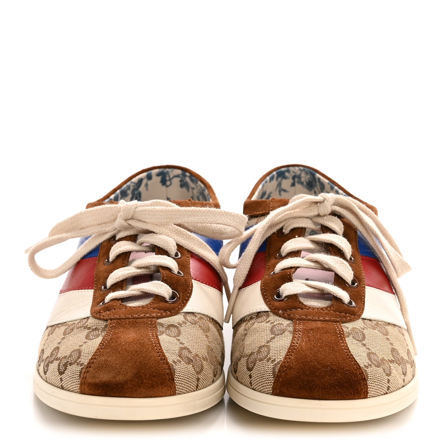 Gucci Suede Monogram Web Womens Falacer Sneakers 40 Nocciola Beige Mystic White Hibiscus Red 3 of 11