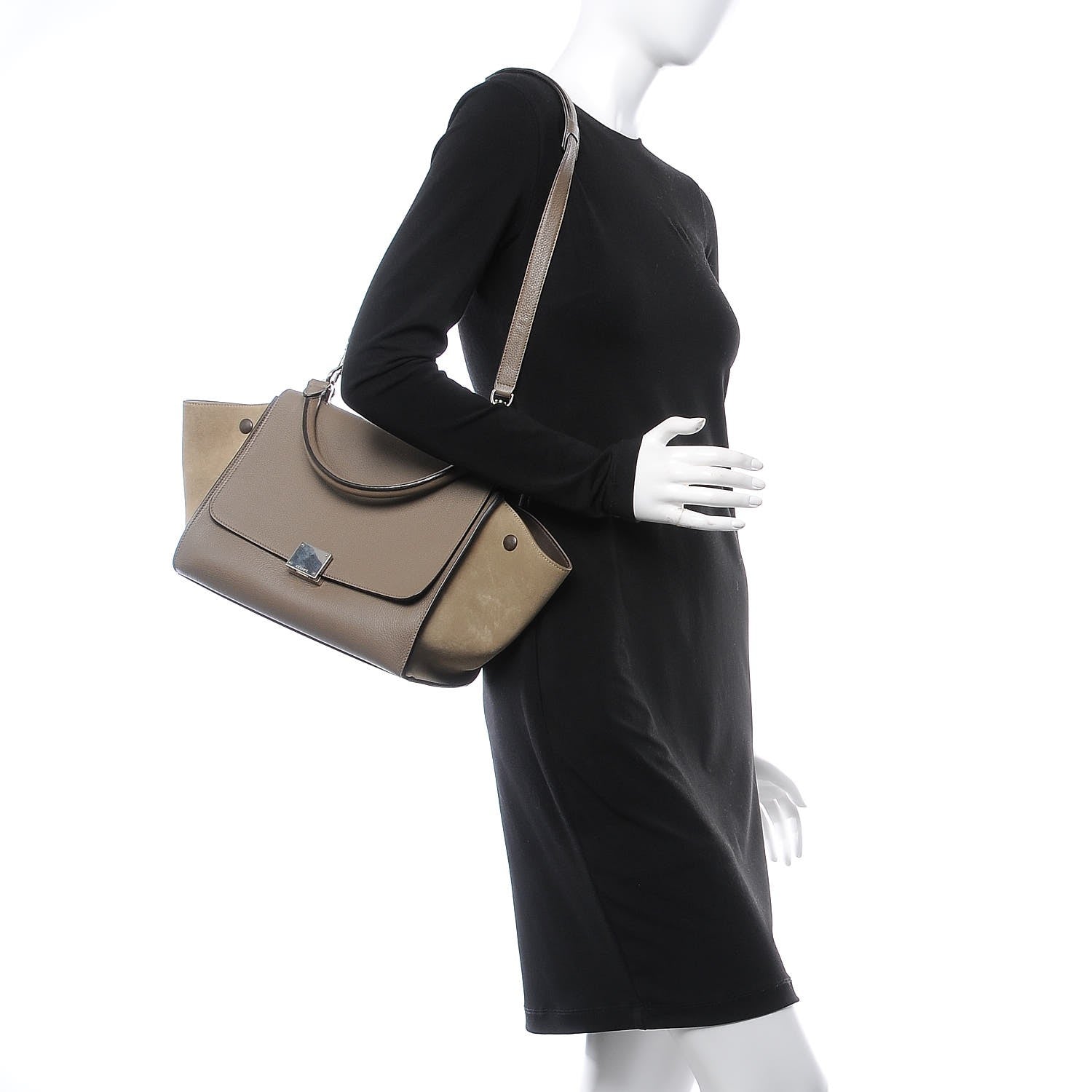 Celine Drummed Calfskin Suede Small Trapeze Souris 3 of 7