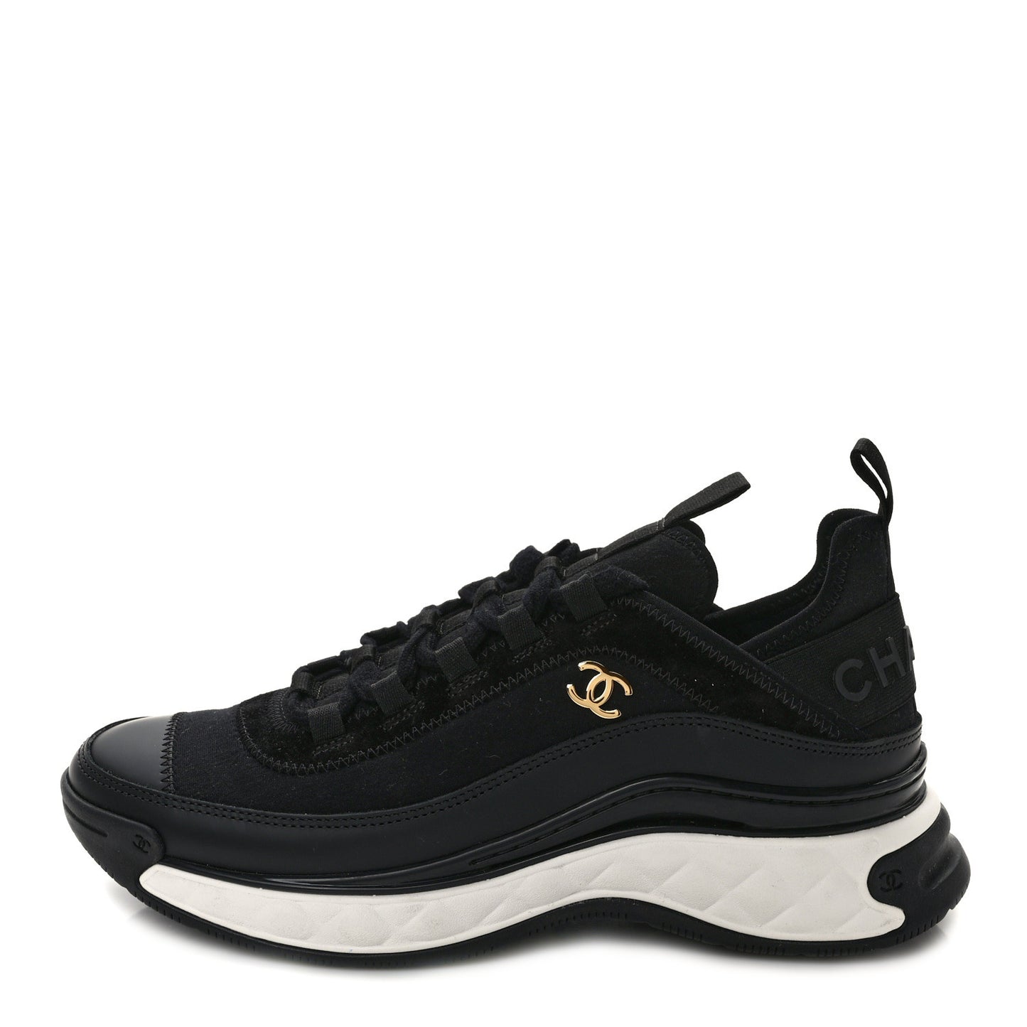 Velvet Calfskin Mixed Fibers CC Sneakers 38 Black