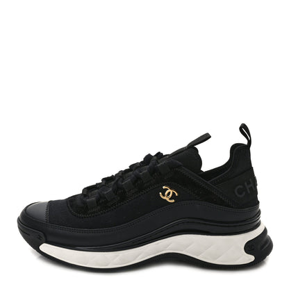Chanel Velvet Calfskin Mixed Fibers CC Sneakers 38 Black 1 of 10