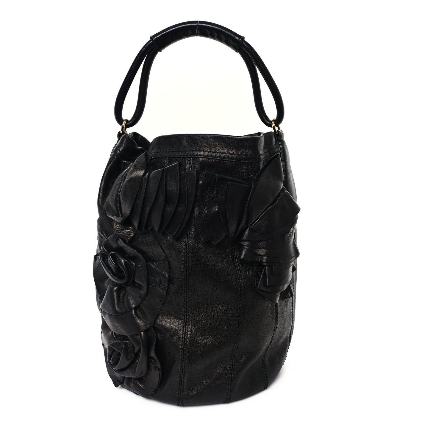 Nappa Rosette Bucket Bag Black