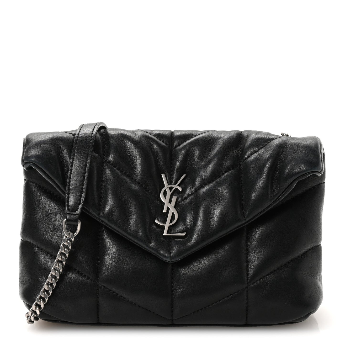 Lambskin Quilted Toy Loulou Puffer Monogram Chain Satchel Black