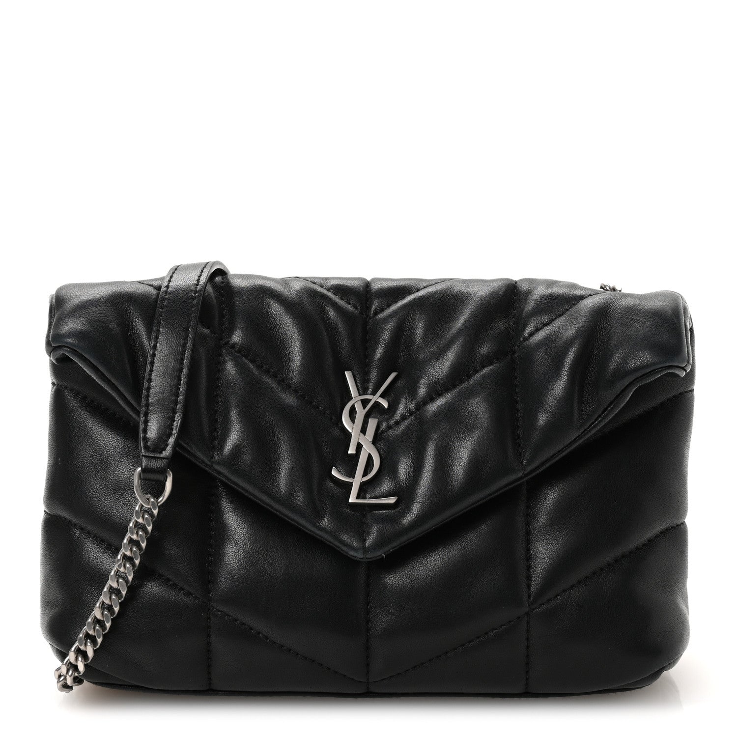 Saint Laurent Lambskin Quilted Toy Loulou Puffer Monogram Chain Satchel Black 8 of 11