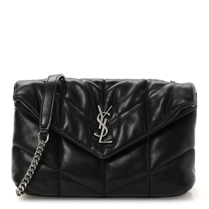 Saint Laurent Lambskin Quilted Toy Loulou Puffer Monogram Chain Satchel Black 8 of 11