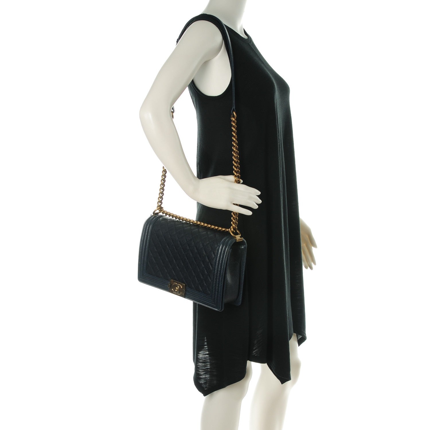 Chanel Caviar Quilted New Medium Boy Flap Dark Navy Blue 2 of 9