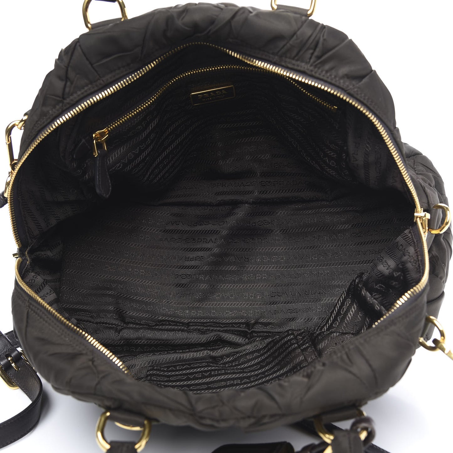 Tessuto Nylon Chevron Quilted Dome Satchel Ebano