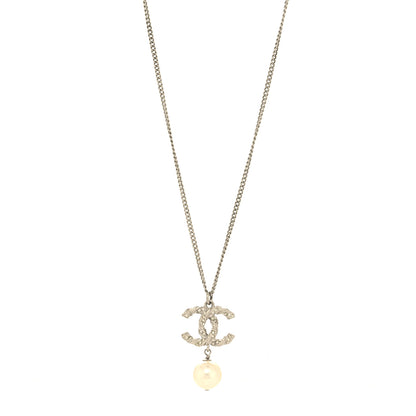 Chanel Crystal Pearl Twisted CC Drop Necklace Silver 2 of 5