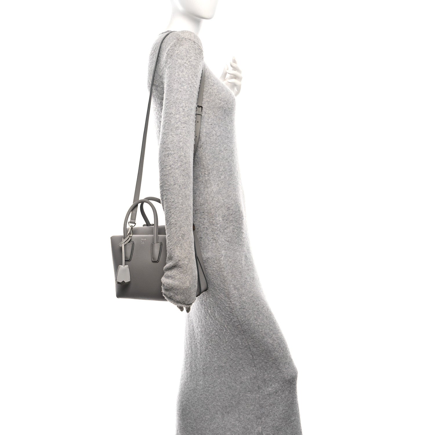 MCM Grained Calfskin Small Milla Tote Arch Grey 2 of 9