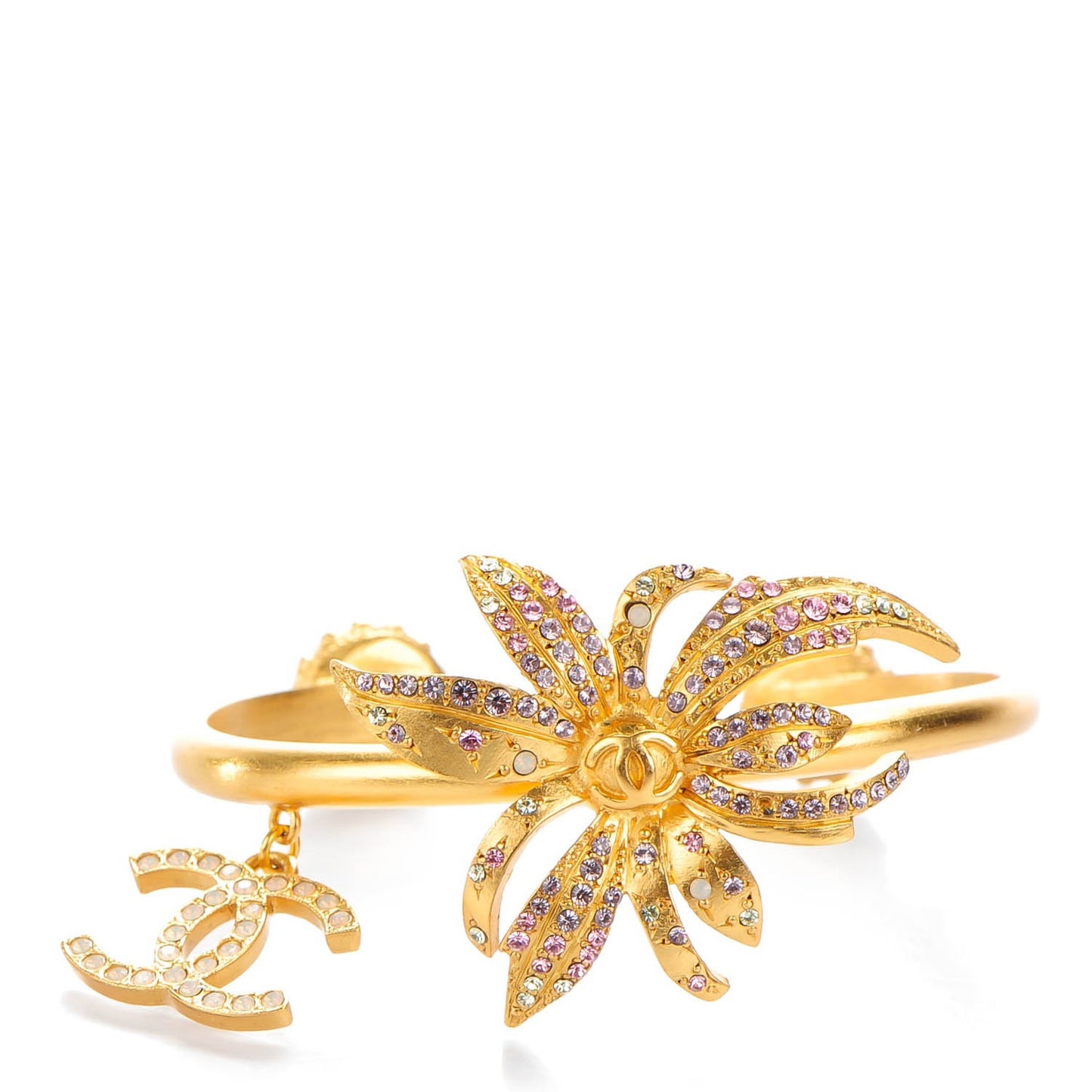 Pearl Crystal CC Palm Tree Cuff Gold