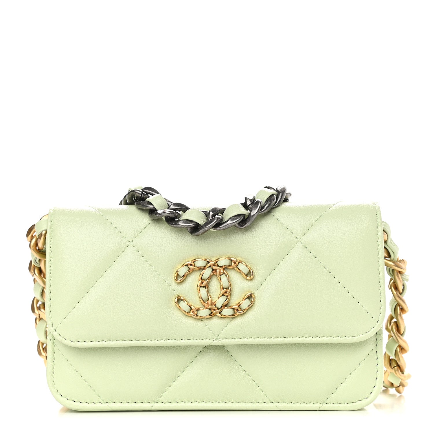 Chanel Lambskin Quilted Chanel 19 Clutch With Chain Light Green 1 of 10