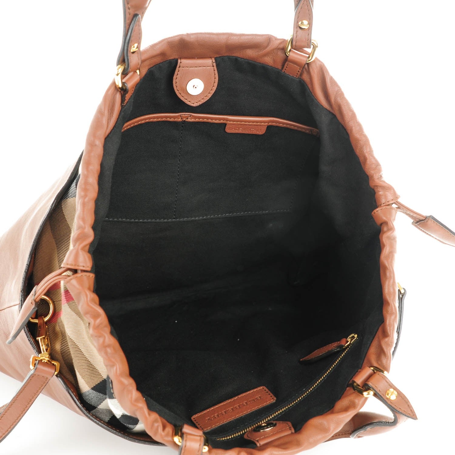 Burberry Soft Calfskin House Check Big Crush Tote Tan 5 of 8