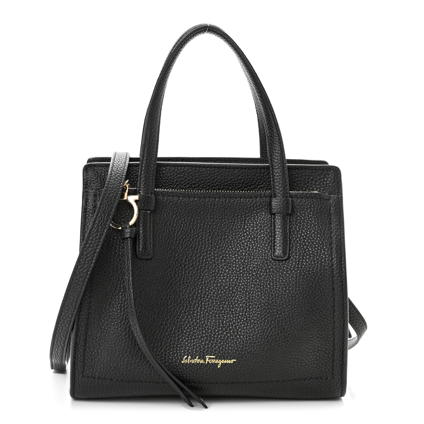 Hammered Calfskin Double Handle Small Amy Tote Black