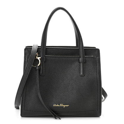 Salvatore Ferragamo Hammered Calfskin Double Handle Small Amy Tote Black 1 of 10