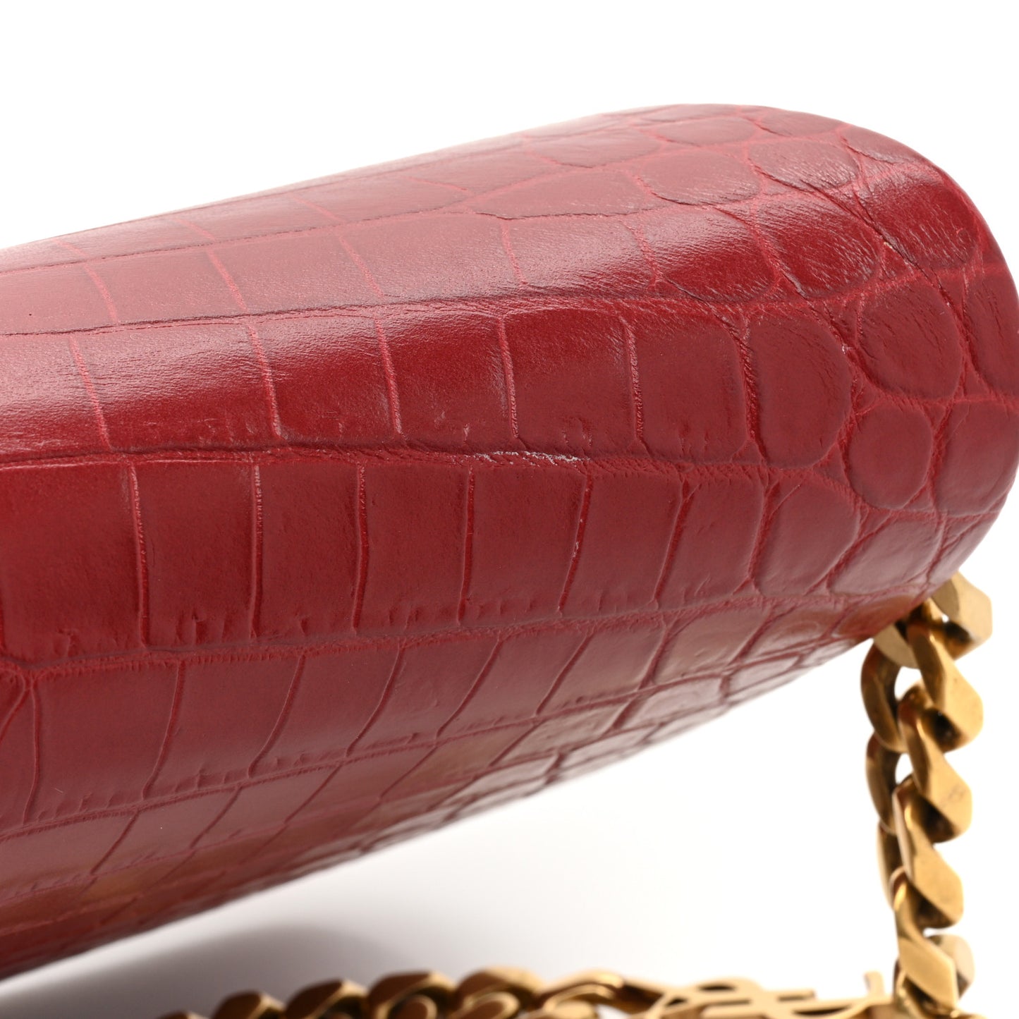 Calfskin Crocodile Embossed Elise Chain Shoulder Bag Red