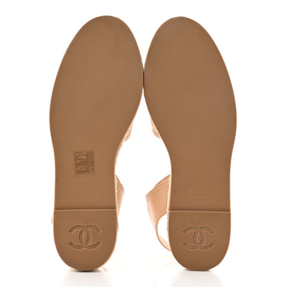 Chanel Lambskin Cap Toe CC Espadrille Sandals 38 Beige Black 5 of 9