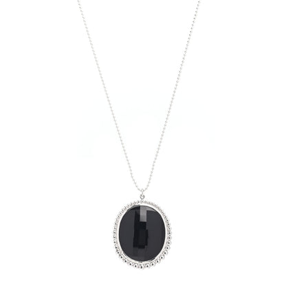 Tiffany Sterling Silver Onyx Ziegfeld Oval Pendant Necklace 1 of 4