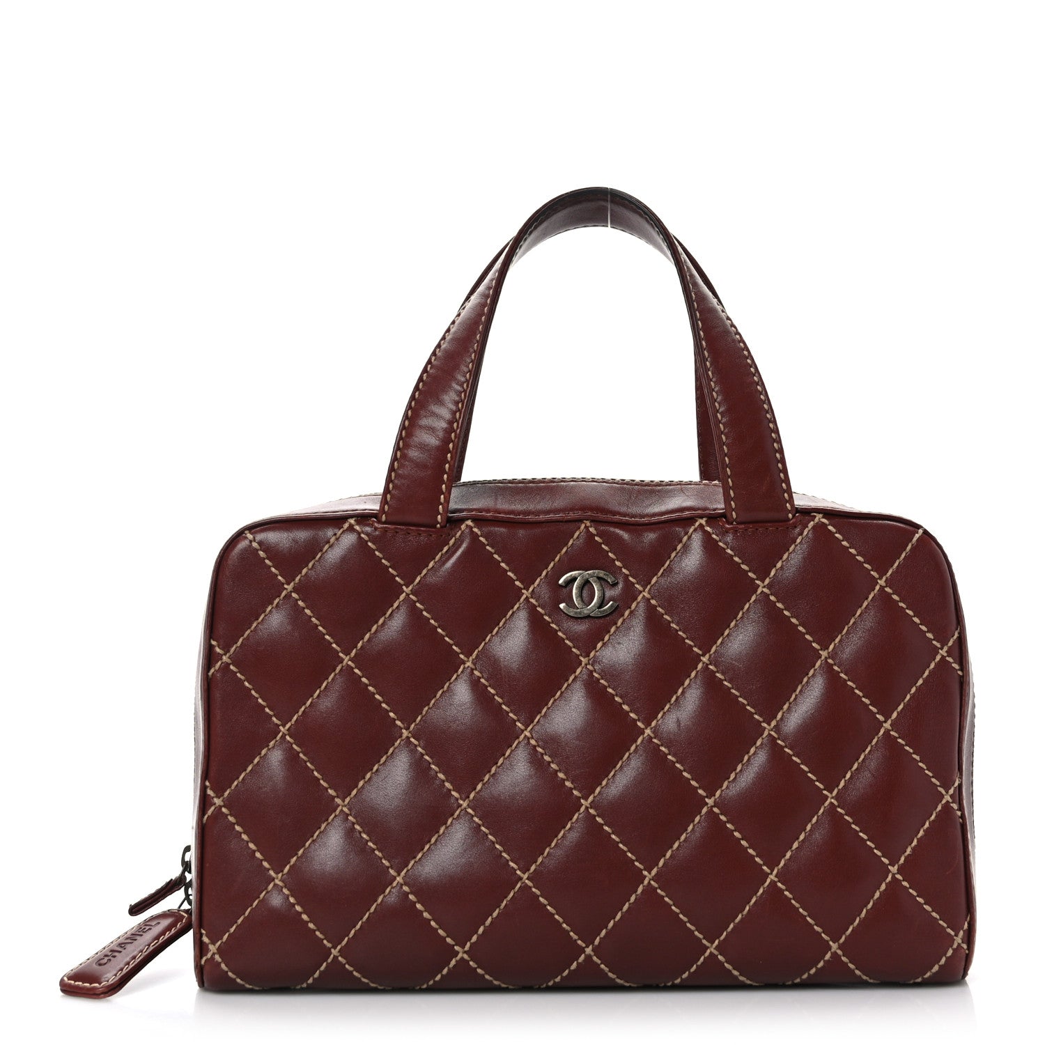 Chanel Calfskin Contrast Stitch Surpique Bowler Brown 1 of 9